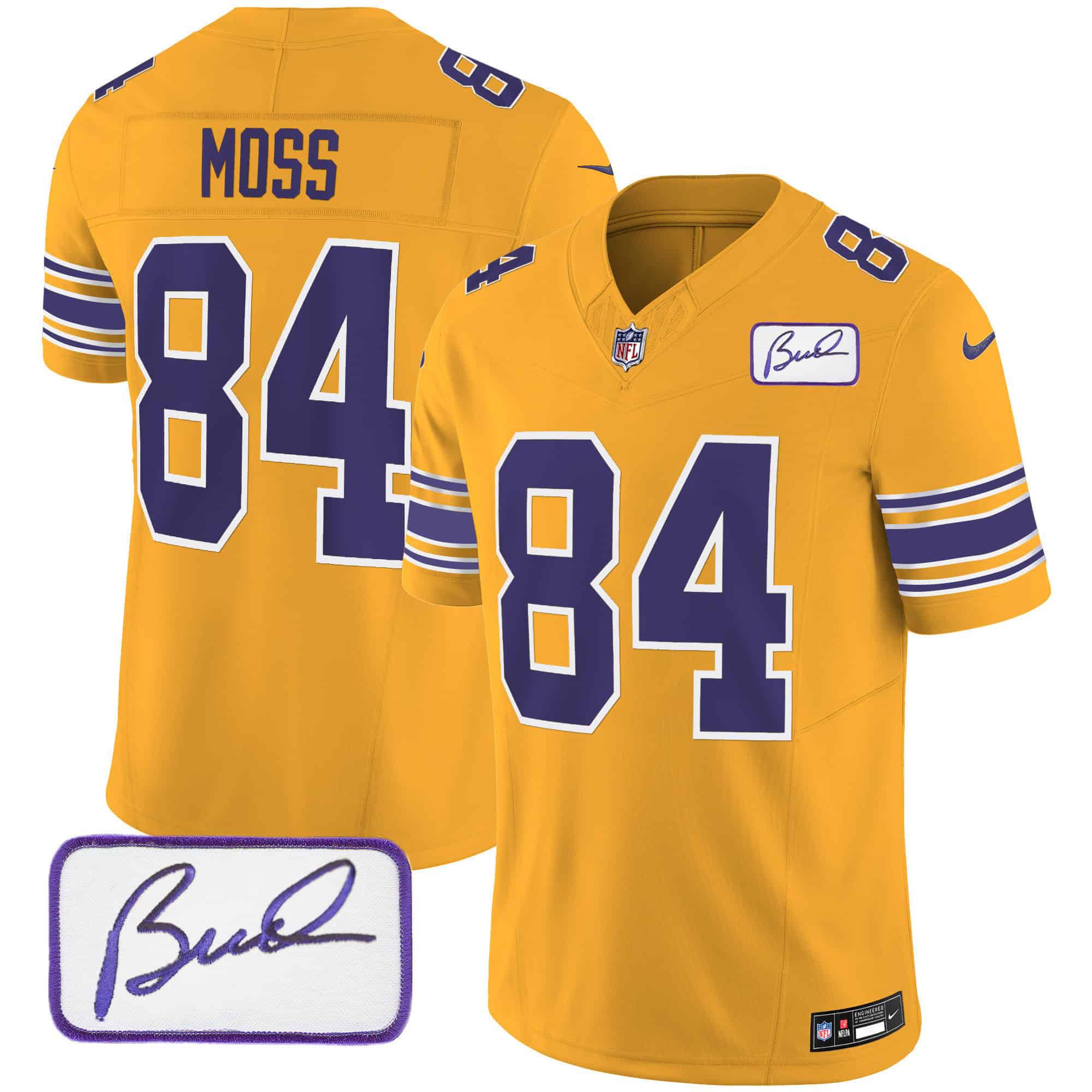 Men Minnesota Vikings 84 Moss Yellow 2024 Nike Bud Grant Patch Classic Limited NFL Jersey